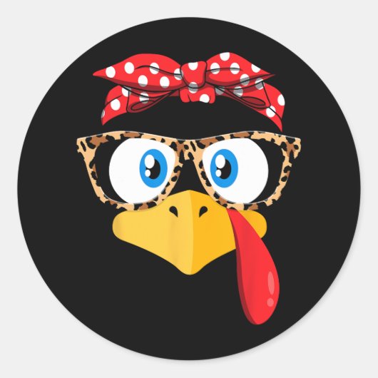 Thanksgiving kalkoen gezicht leopard print bril wo ronde sticker (Voorkant)