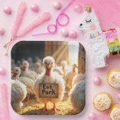 Thanksgiving kalkoen met "eet varkensvlees" teken papieren bordje (Feest)