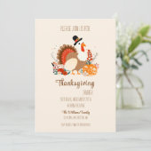 Thanksgiving kalkoen met pompoenen, herfstblad kaart (Staand voorkant)