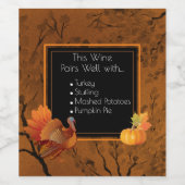 Thanksgiving kalkoen pompoen herfstbladeren wijn etiket (Enkel label)