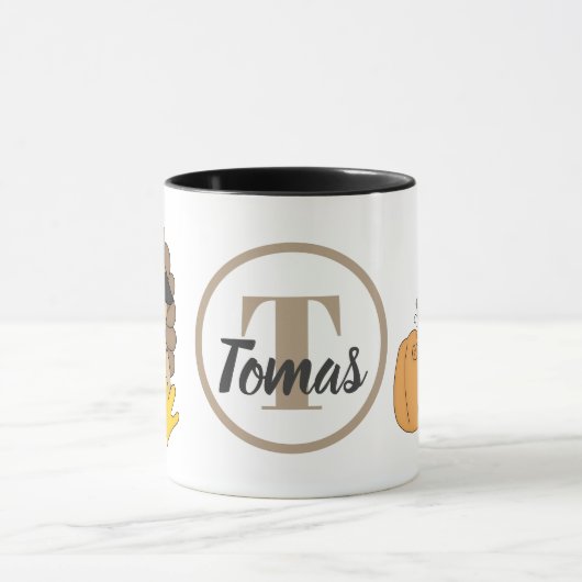 Thanksgiving kalkoenen en pompoenen voegen monogra mok (Midden)