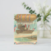 Thanksgiving Kalkoenen in een Blimp Feestdagenkaart (Staand voorkant)