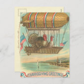 Thanksgiving Kalkoenen in een Blimp Feestdagenkaart (Voorkant / Achterkant)