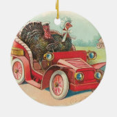 Thanksgiving kalkoenen rijden keramisch ornament (Achterkant)