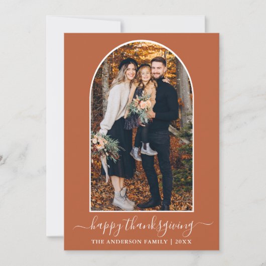Thanksgiving kalligrafie FotoArch Terracotta Feestdagenkaart (Voorkant)