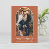 Thanksgiving kalligrafie FotoArch Terracotta Feestdagenkaart (Staand voorkant)