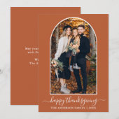 Thanksgiving kalligrafie FotoArch Terracotta Feestdagenkaart (Voorkant / Achterkant)