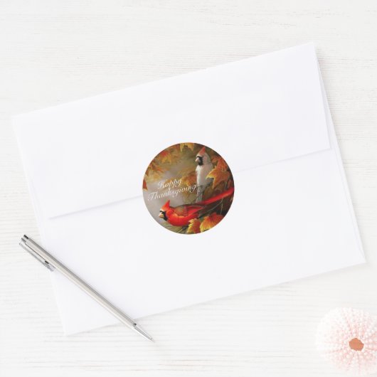 Thanksgiving kardinalen ronde sticker (Envelop)