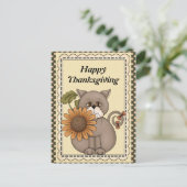 Thanksgiving Kat begroeting briefkaart (Staand voorkant)