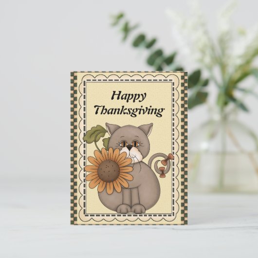 Thanksgiving Kat begroeting briefkaart (Staand voorkant)