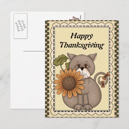 Thanksgiving Kat begroeting briefkaart (Voorkant / Achterkant)