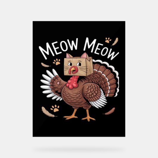 Thanksgiving Kat Funny Fake Cat Meow Thanksgiving Acryl Bord (Voorkant)