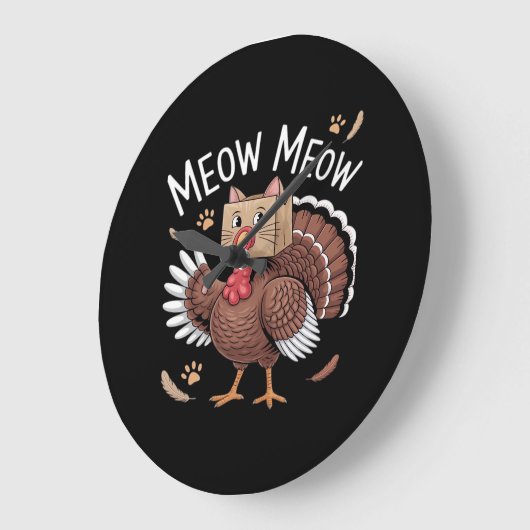 Thanksgiving Kat Funny Fake Cat Meow Thanksgiving Grote Klok (Hoek)
