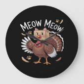 Thanksgiving Kat Funny Fake Cat Meow Thanksgiving Grote Klok (Voorkant)