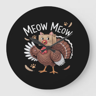 Thanksgiving Kat Funny Fake Cat Meow Thanksgiving Grote Klok