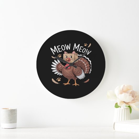 Thanksgiving Kat Funny Fake Cat Meow Thanksgiving Grote Klok (Huis)