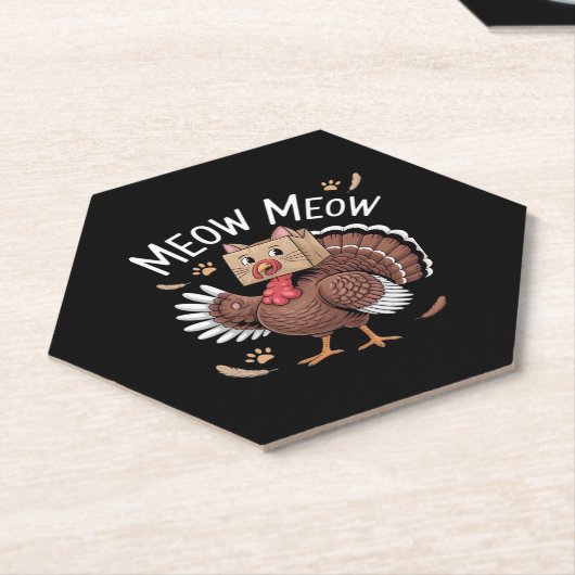 Thanksgiving Kat Funny Fake Cat Meow Thanksgiving Kartonnen Onderzetters (Schuin)