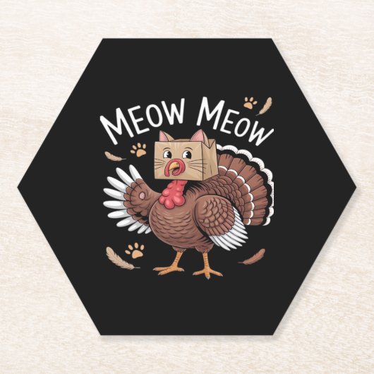 Thanksgiving Kat Funny Fake Cat Meow Thanksgiving Kartonnen Onderzetters (Voorkant)