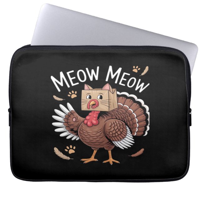 Thanksgiving Kat Funny Fake Cat Meow Thanksgiving Laptop Sleeve (Voorkant)