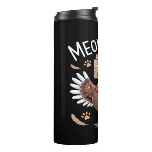 Thanksgiving Kat Funny Fake Cat Meow Thanksgiving Thermosbeker (Gedraaid links)