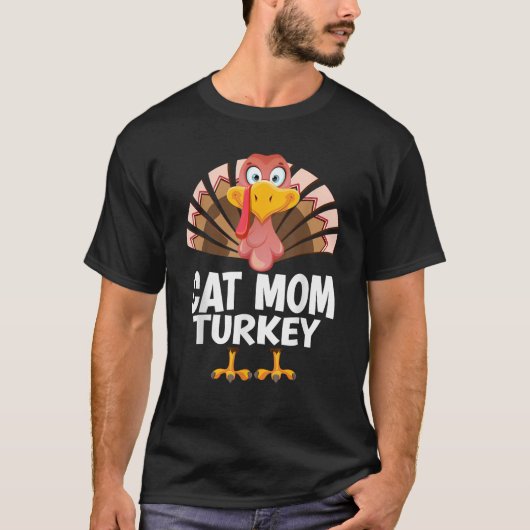 Thanksgiving Kat Mam Turkije Overeenkomende Pajama T-shirt (Voorkant)