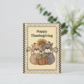 Thanksgiving katten begroeting briefkaart (Staand voorkant)
