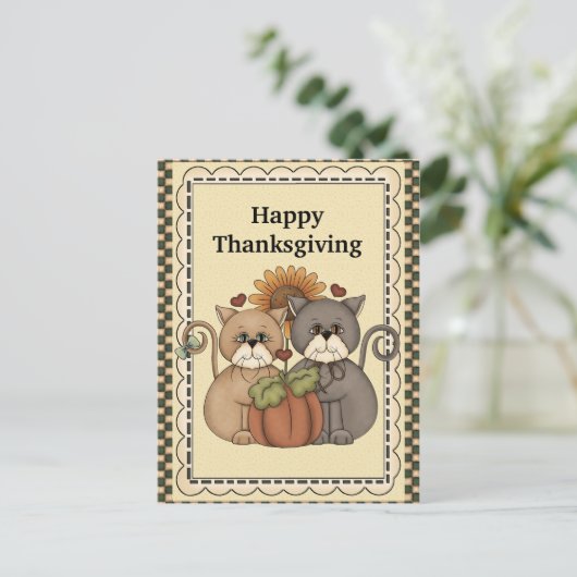 Thanksgiving katten begroeting briefkaart (Staand voorkant)