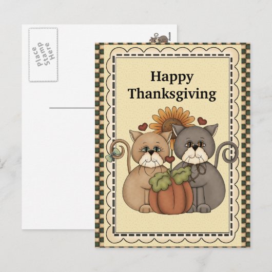 Thanksgiving katten begroeting briefkaart (Voorkant / Achterkant)