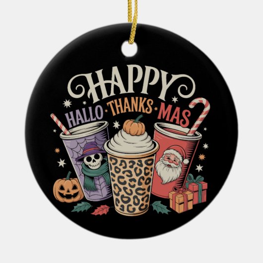Thanksgiving Kerstmis Halloween Keramisch Ornament (Voorkant)