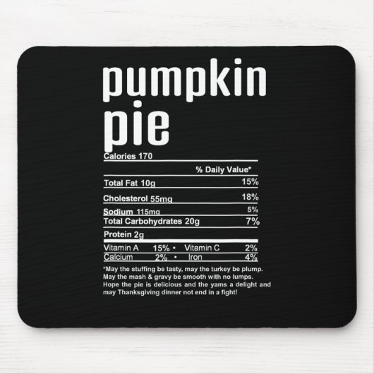 Thanksgiving kerstpompoen Pie Nutritional Fac Muismat (Voorkant)