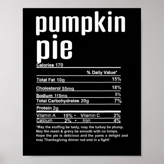 Thanksgiving kerstpompoen Pie Nutritional Fac Poster (Voorkant)