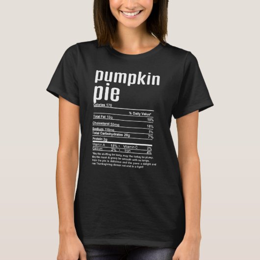 Thanksgiving kerstpompoen Pie Nutritional Fac T-shirt (Voorkant)