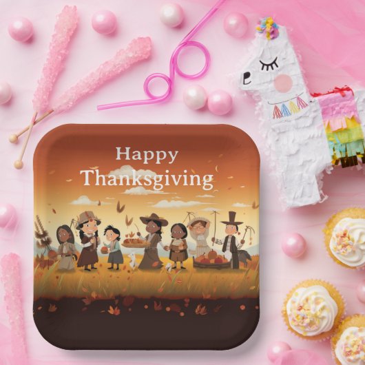 Thanksgiving Kinder 12 Papieren Bordje (Feest)
