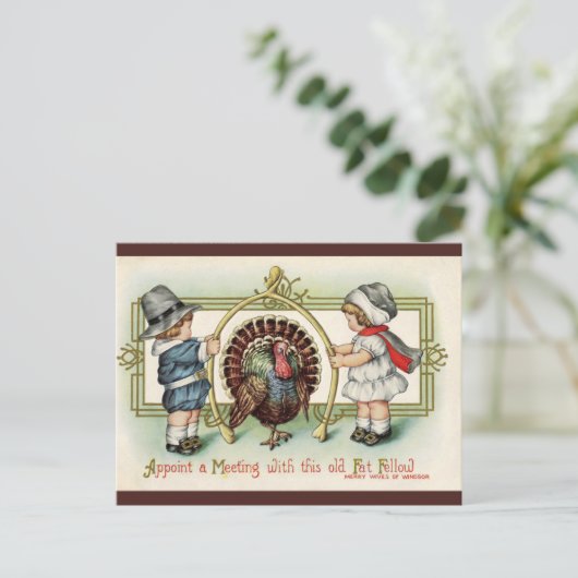 Thanksgiving Kinder Turkije Wishbone Briefkaart (Staand voorkant)