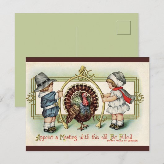  Thanksgiving Kinder Turkije Wishbone Briefkaart (Voorkant / Achterkant)