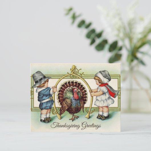  Thanksgiving kinderen en Turkije Feestdagenkaart (Staand voorkant)
