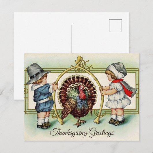  Thanksgiving kinderen en Turkije Feestdagenkaart (Voorkant / Achterkant)