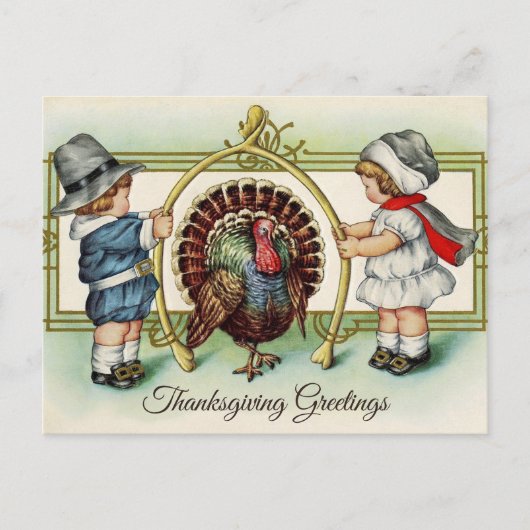  Thanksgiving kinderen en Turkije Feestdagenkaart (Voorkant)