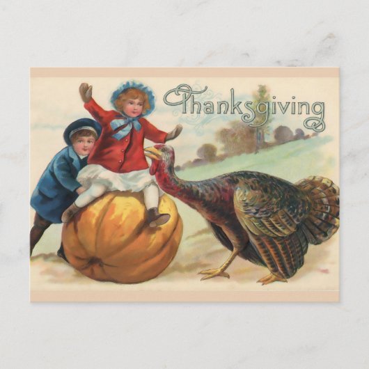 Thanksgiving Kinderen met pompoen, Turkije Briefkaart (Voorkant)