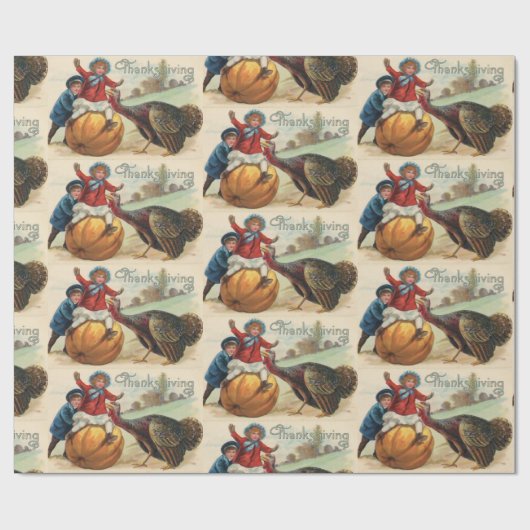 Thanksgiving Kinderen met pompoen, Turkije Cadeaupapier (Vlak)