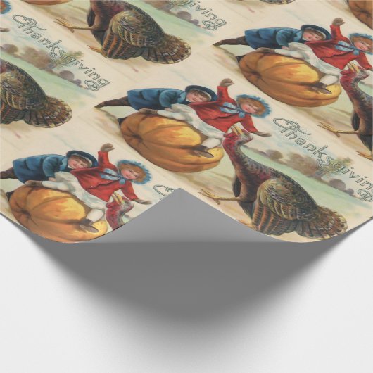 Thanksgiving Kinderen met pompoen, Turkije Cadeaupapier (Hoek)