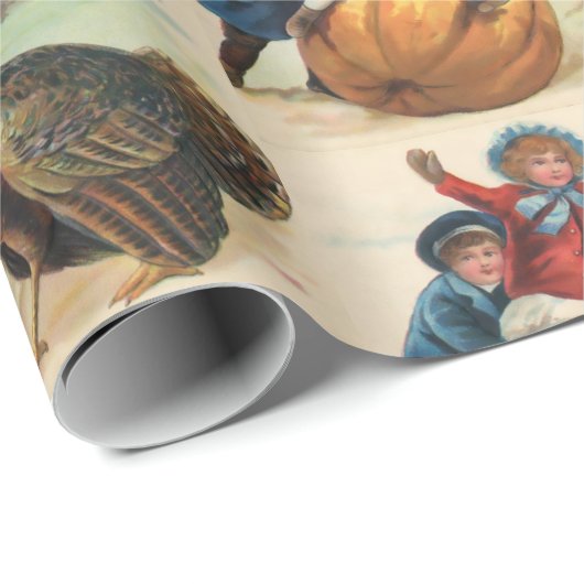 Thanksgiving Kinderen met pompoen, Turkije Cadeaupapier (Rol Hoek)