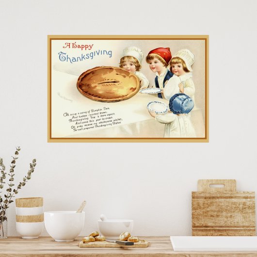  Thanksgiving Kinderen & Pompoen Pie Kaart Poster (Keuken)