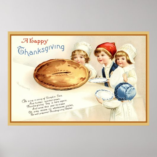  Thanksgiving Kinderen & Pompoen Pie Kaart Poster (Voorkant)