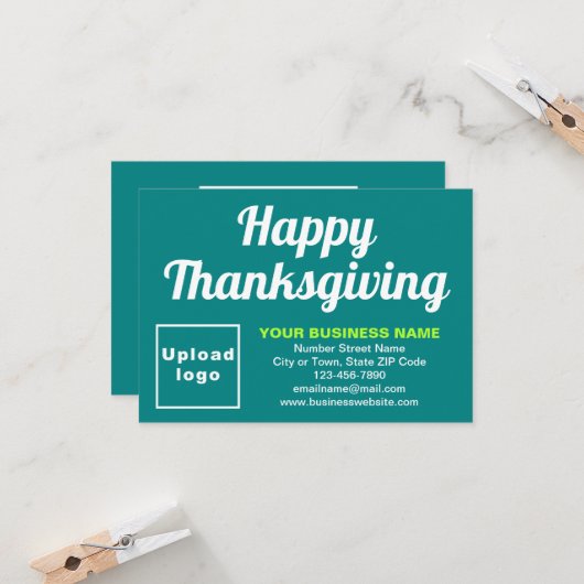 Thanksgiving Kleine Blauwgroen Groene Vlakke Groet Kaart (Voorkant / Achterkant in situ)