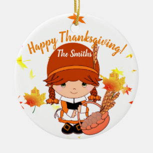 Thanksgiving kleine pelgrim keramisch ornament