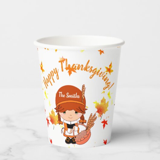 Thanksgiving kleine pelgrim papieren bekers (Voorkant)