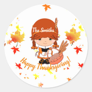 Thanksgiving kleine pelgrim ronde sticker