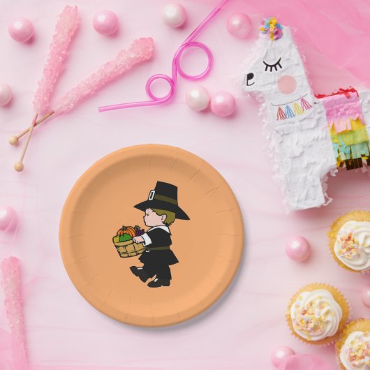 Thanksgiving kleine pelgrimjongen papieren bordje (Feest)