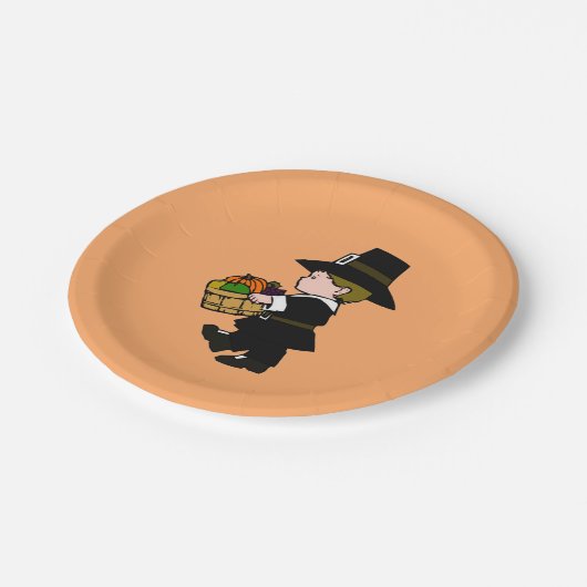 Thanksgiving kleine pelgrimjongen papieren bordje (Gekanteld)